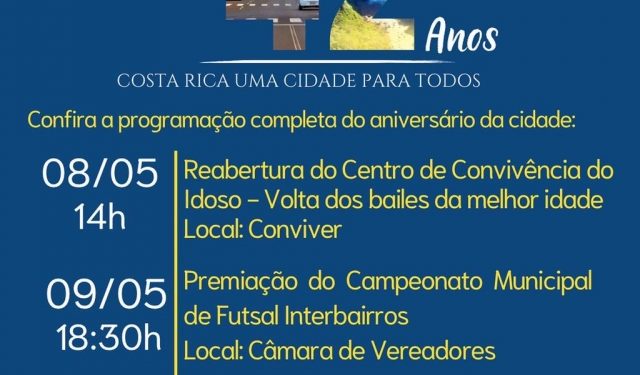 Inauguração de obras, Expo Rica e lançamento de programas são destaques no 42º aniversário de Costa Rica
