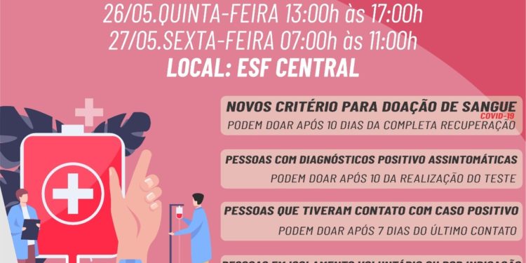 A Prefeitura em parceria com o Hemosul realiza na próxima quinta-feira (26) e sexta-feira (27) a campanha de doação de sangue em Camapuã.