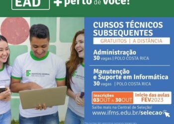 IFMS está com 60 vagas abertas para cursos técnicos a distância em Costa Rica