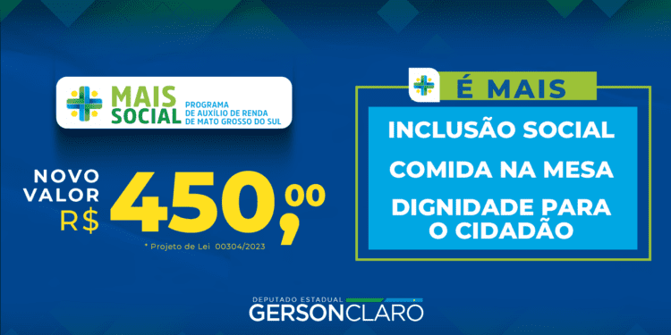 Começa a tramitar na ALEMS projeto que reajusta em 50% do Mais Social que passa de R$ 300,00 para R$ 450,00