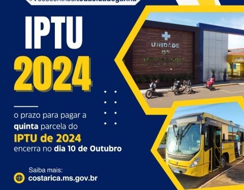 Prazo para quitação do IPTU 2024 em Costa Rica se encerra hoje
