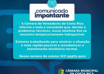 Telefone fixo da Câmara de Costa Rica está temporariamente indisponível