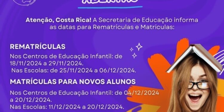 SEMED de Costa Rica-MS anuncia calendário de matrículas para 2025