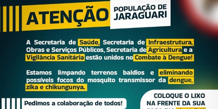 Prefeitura de Jaraguari intensifica combate à dengue com mutirão de limpeza