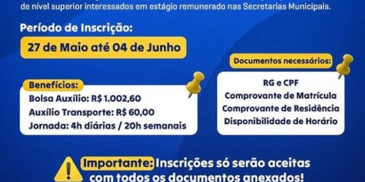 Prefeitura de Jaraguari anuncia processo seletivo para estagiários de graduação