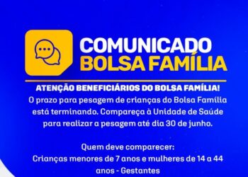 Prazo para pesagem obrigatória do Bolsa Família termina no dia 30 de junho