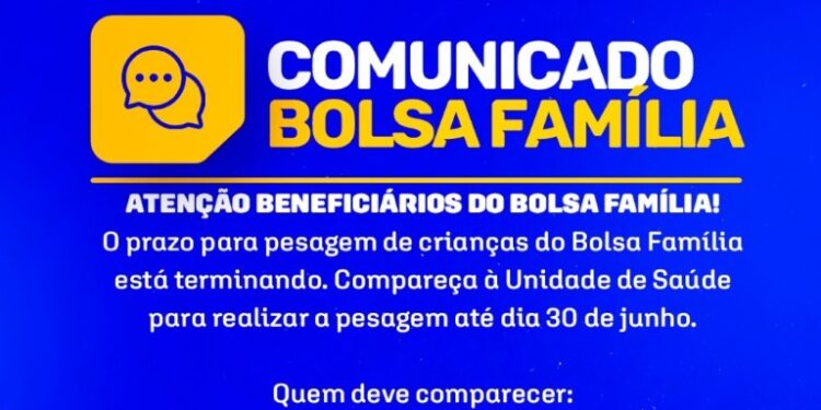 Prazo para pesagem obrigatória do Bolsa Família termina no dia 30 de junho