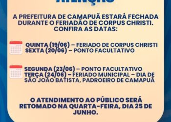 Camapuã define recesso municipal de 19 a 24 de junho