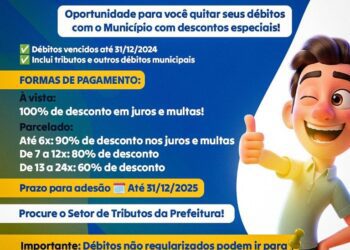 Jaraguari lança programa de regularização com descontos em débitos municipais