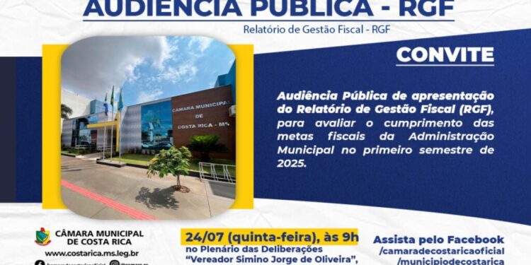 Câmara de Costa Rica promove audiência pública sobre Relatório de Gestão Fiscal