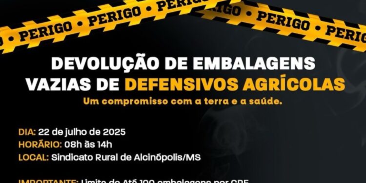 Prefeitura de Alcinópolis orienta sobre devolução de embalagens vazias de defensivos