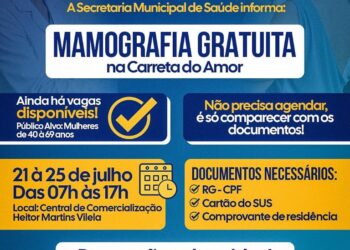Jaraguari oferece mamografias gratuitas para mulheres entre 40 e 69 anos