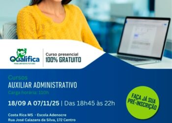 Curso presencial gratuito de Auxiliar Administrativo em Costa Rica está com inscrições abertas