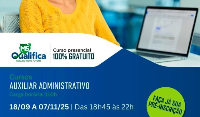 Curso presencial gratuito de Auxiliar Administrativo em Costa Rica está com inscrições abertas