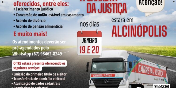 Carreta da Justiça oferece serviços jurídicos e eleitorais gratuitos em Alcinópolis