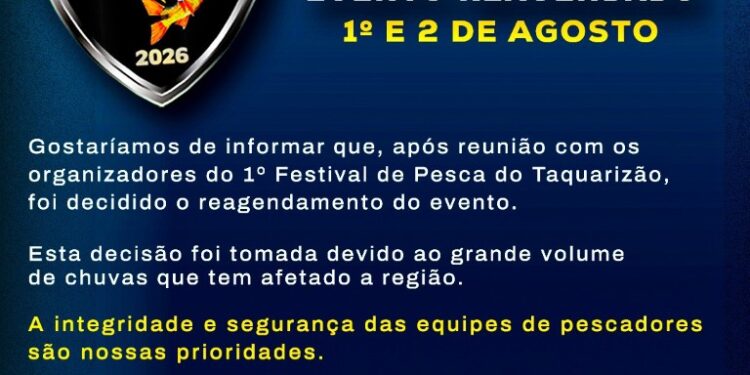 Organização anuncia nova data para 1º Festival de Pesca do Taquarizão