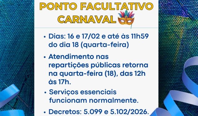 Prefeitura de Costa Rica ajusta calendário de expediente para o Carnaval em fevereiro