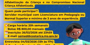 Inscrições para formador municipal do MS Alfabetiza ocorrem hoje em Costa Rica