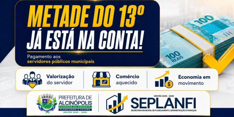 Prefeitura de Alcinópolis realiza pagamento da metade do 13º salário aos servidores municipais