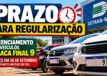 Proprietários de veículos com placa final 9 têm até quarta-feira para fazer licenciamento em MS