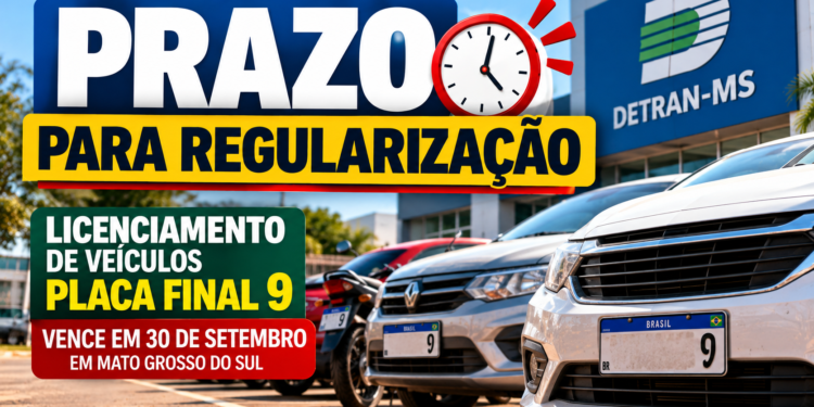 Proprietários de veículos com placa final 9 têm até quarta-feira para fazer licenciamento em MS
