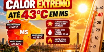 Calor pode chegar a 43°C em Mato Grosso do Sul nesta segunda-feira