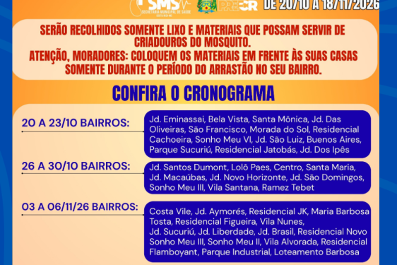 Arrastão contra a dengue começa nesta terça em Costa Rica; veja os primeiros bairros