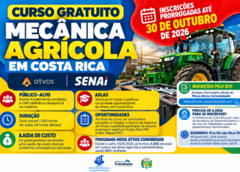 Curso gratuito de mecânica agrícola em Costa Rica encerra inscrições nesta sexta